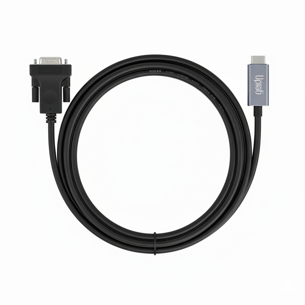 Black cable with connectors on a white background