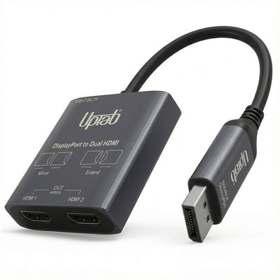 UPTab DisplayPort to Dual HDMI adapter with Uptab branding on a white background